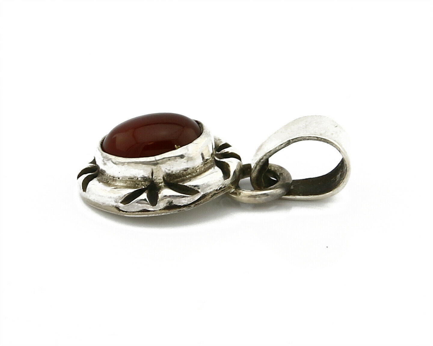 Navajo Hand Stamped Natural Mined Cornelian in .925 SOLID Silver Pendant