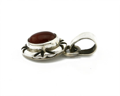 Navajo Hand Stamped Natural Mined Cornelian in .925 SOLID Silver Pendant