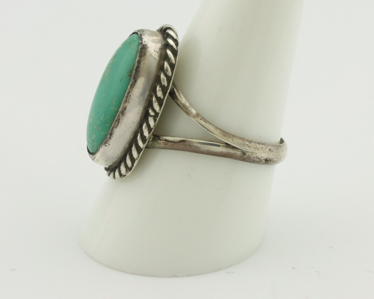 Navajo Ring 925 Silver Natural Green Turquoise Native American Signed C.80's