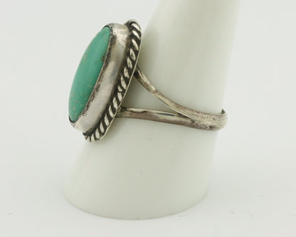 Navajo Ring 925 Silver Natural Green Turquoise Native American Signed C.80's