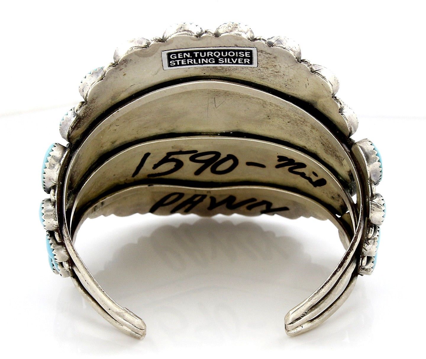 VTG RARE Navajo Natural Blue Turquoise .925 Sterling Silver Cuff Bracelet