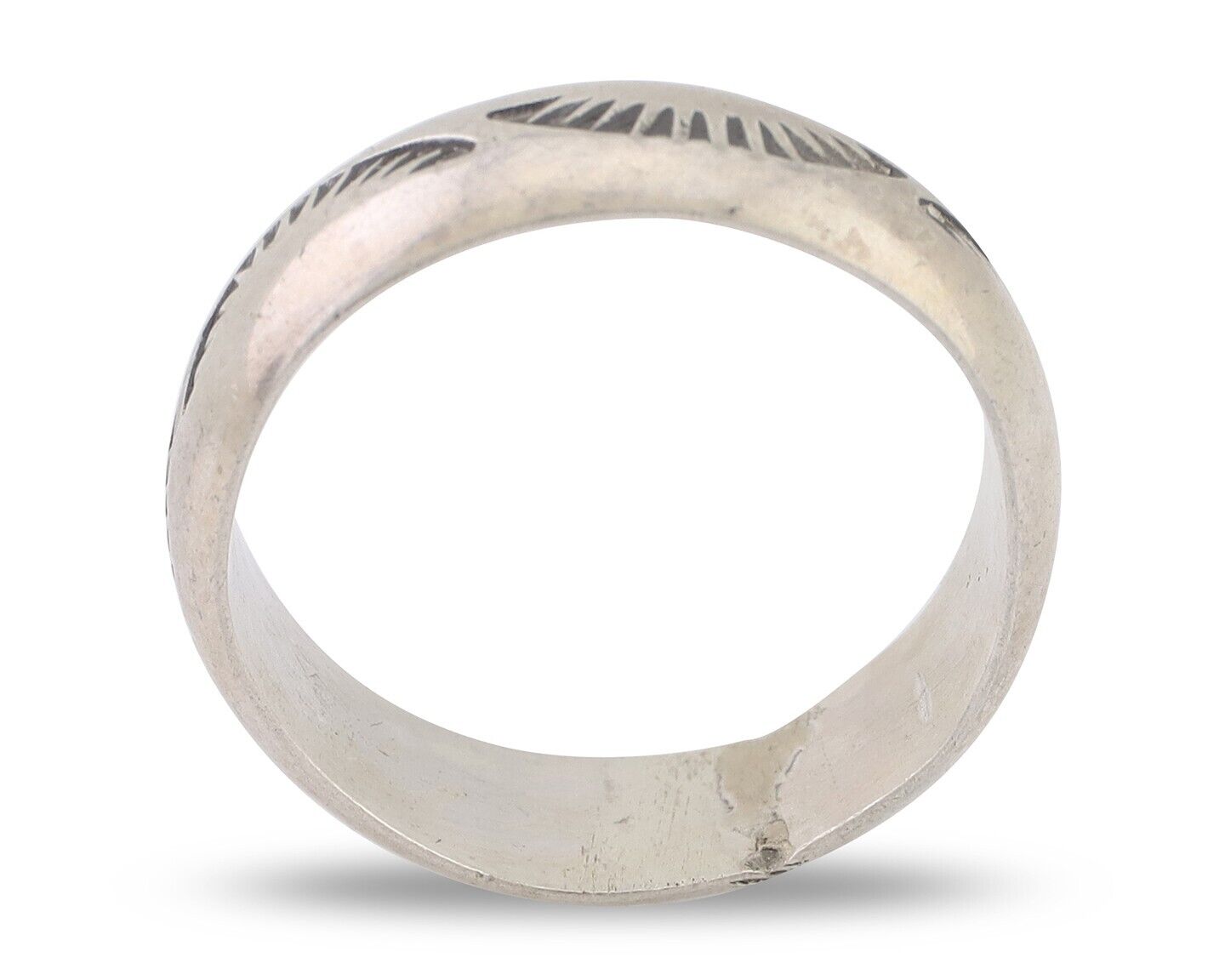 Navajo Hand Stamped Band 925 Silver 6.0 mm Signed Larry Chavez Size 9.0 C.80's