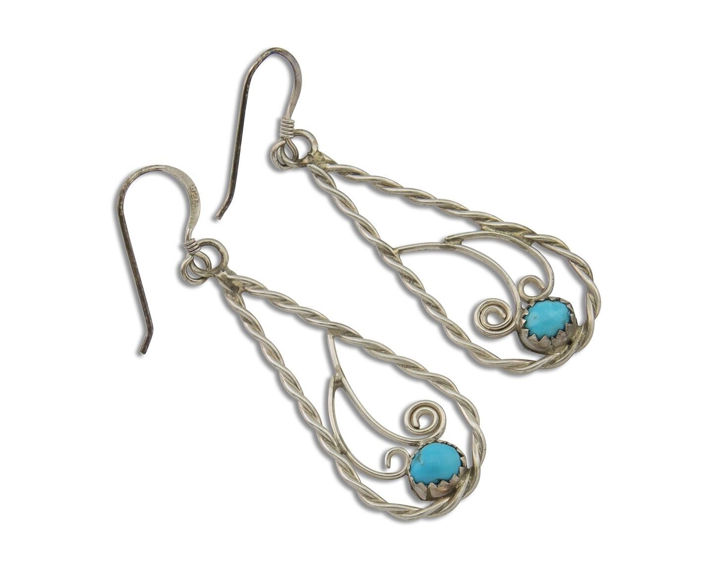 Navajo Dangle Earrings 925 Silver Natural Turquoise Artist Signed JB C.80's