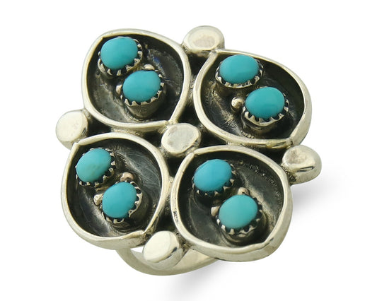 Vintage Zuni Ring 925 Sterling Authentic Natural Turquoise Native Artist Sz 5.75