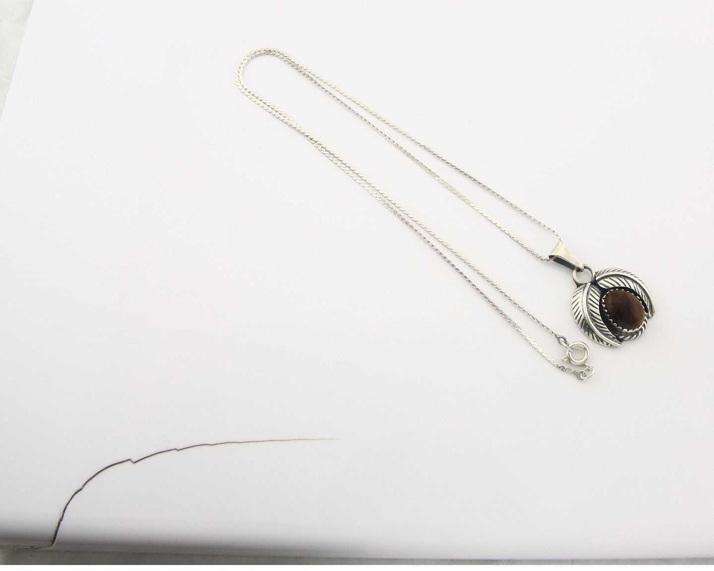 Navajo Sterling Silver Necklace Tiger Eye Sapphire Vintage Handmade Signed IJC