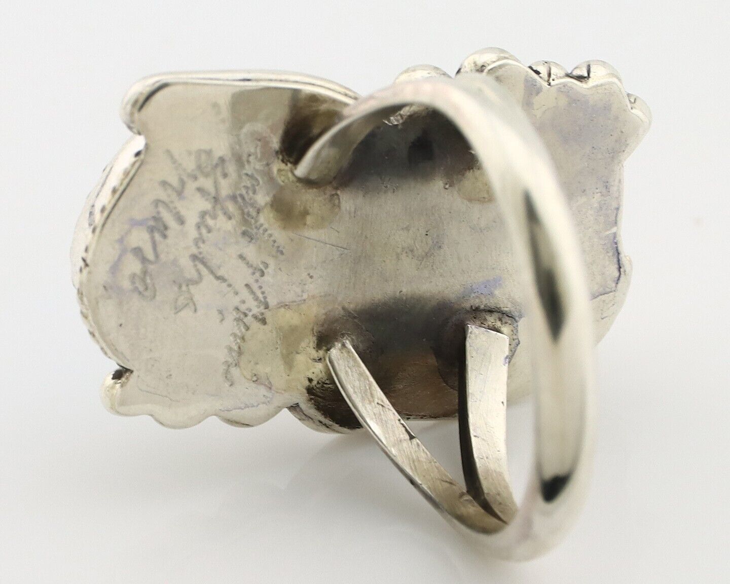 Navajo Ring .925 Silver Turquoise & Coral Artist Signed Justin Morris C.80's