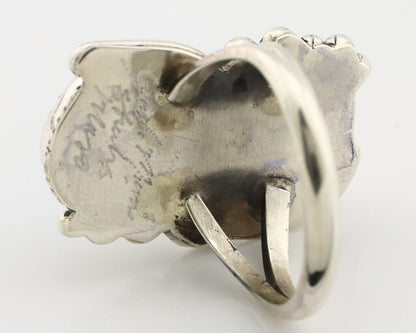 Navajo Ring .925 Silver Turquoise & Coral Artist Signed Justin Morris C.80's