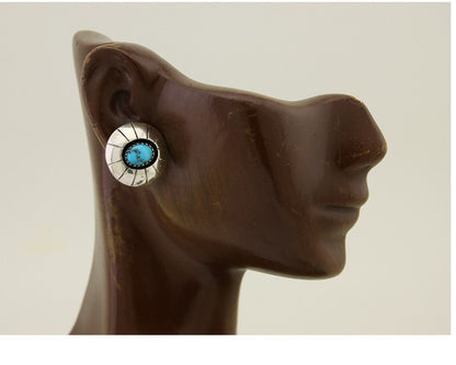 Navajo Shield Earrings 925 Silver Blue Turquoise Artist Signed P C.80s