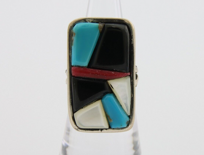 Navajo Ring 925 Silver Inlaid Natural Gemstone Signed WP Size 5.25