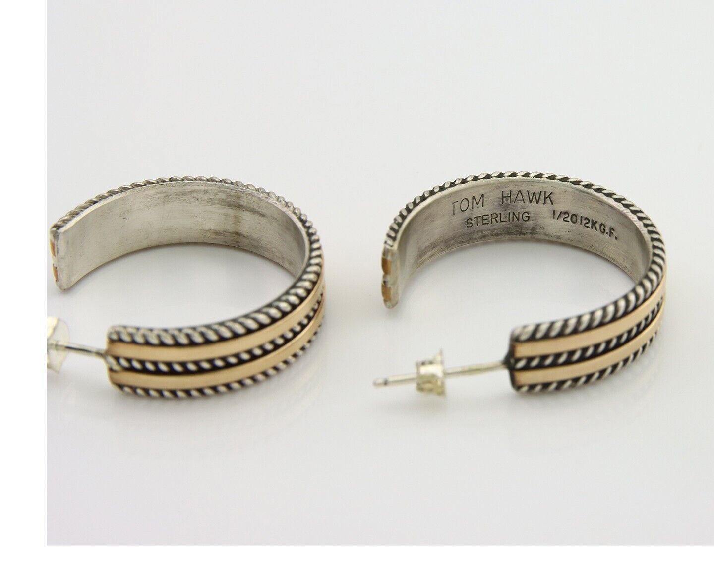 Navajo Earrings 925 Silver & Gold Handmade Artist Signed Tom Hawk C.80's