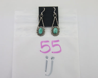 Navajo Dangle Earrings 925 Silver Natural Blue Turquoise Artist Signed M.S. C80s