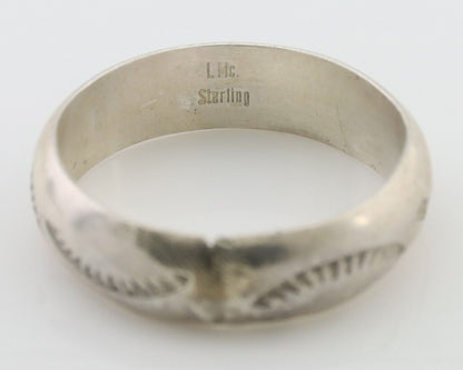 Navajo Hand Stamped Band 925 Silver 6.0 mm Signed Larry Chavez Size 10 C.80's