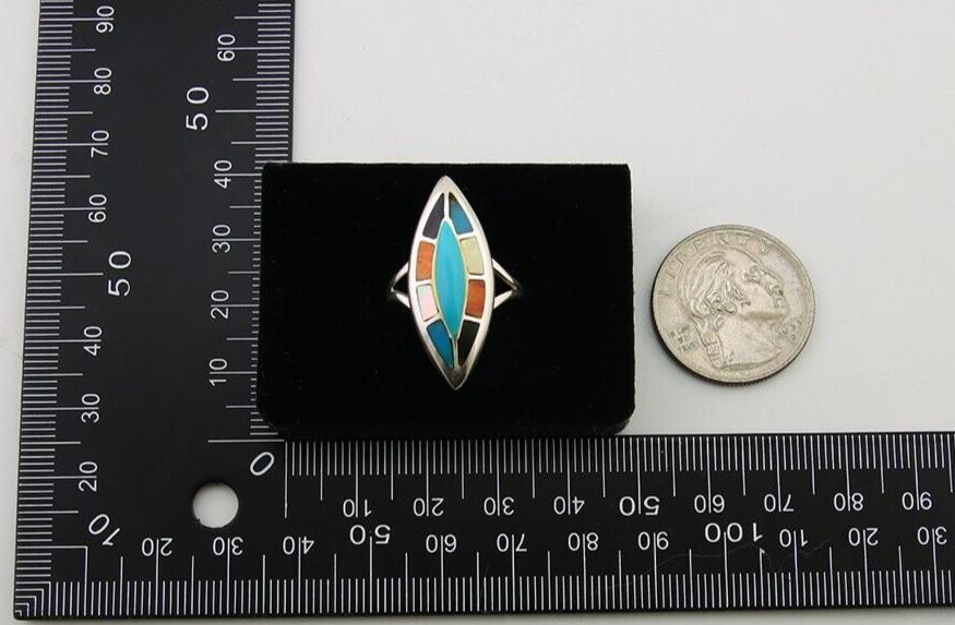 Navajo Ring 925 Silver Turquoise Shell Onyx Spiney Oyster Native Artist C.80's