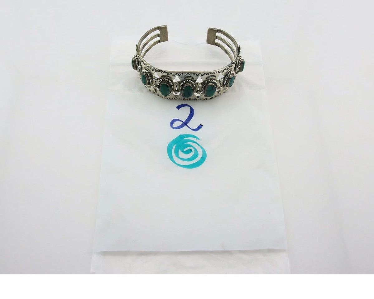 Navajo Cuff Bracelet Sterling Silver Turquoise Vintage Signed E Spencer