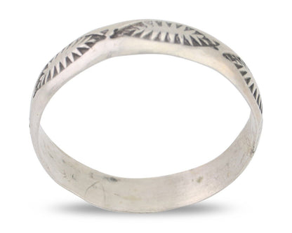 Navajo Hand Stamped Band 925 Silver 5.0 mm Signed Larry Chavez Size 11 C.80's
