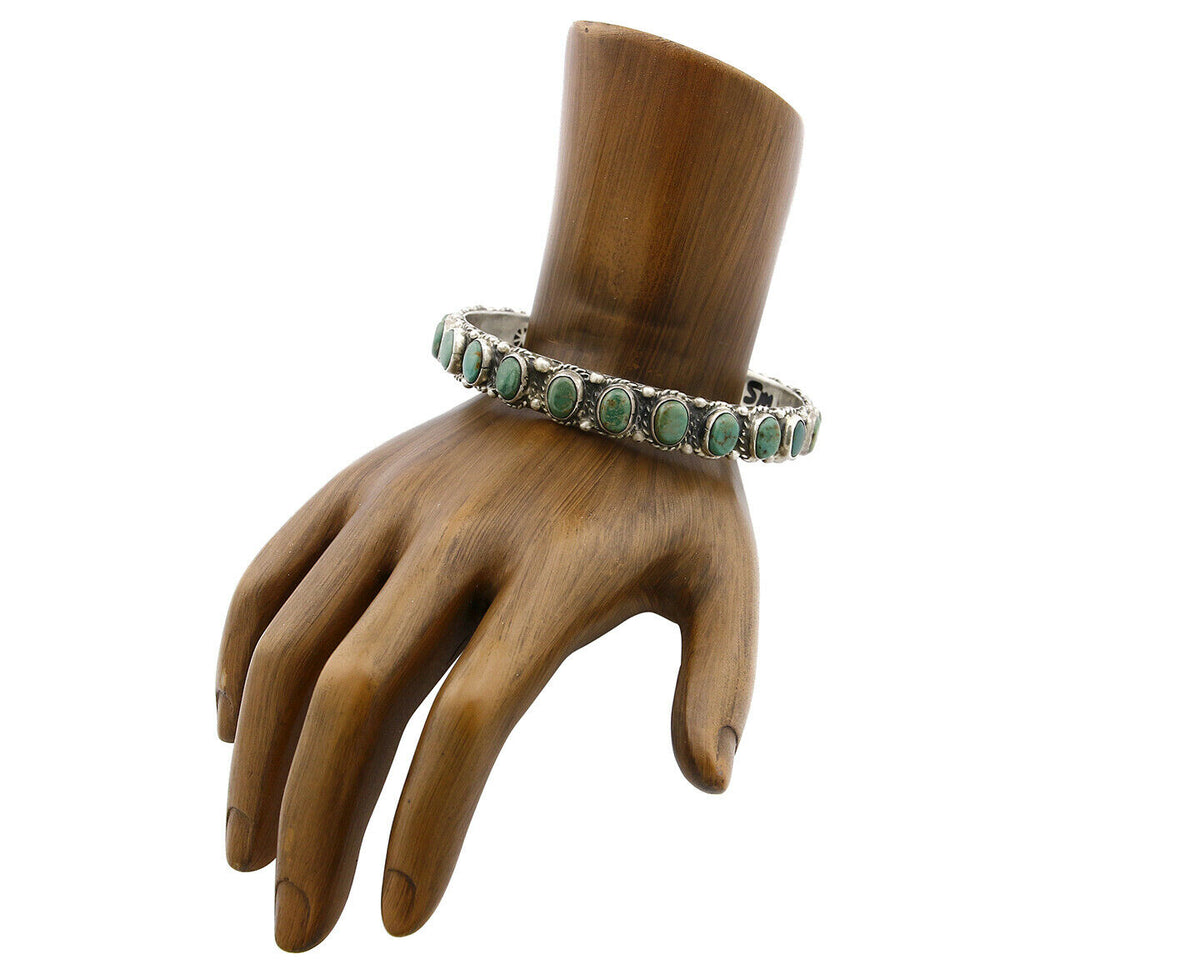 Navajo Bangle Bracelet .925 Silver Natural Royston Turquoise Signed Montoya C80s