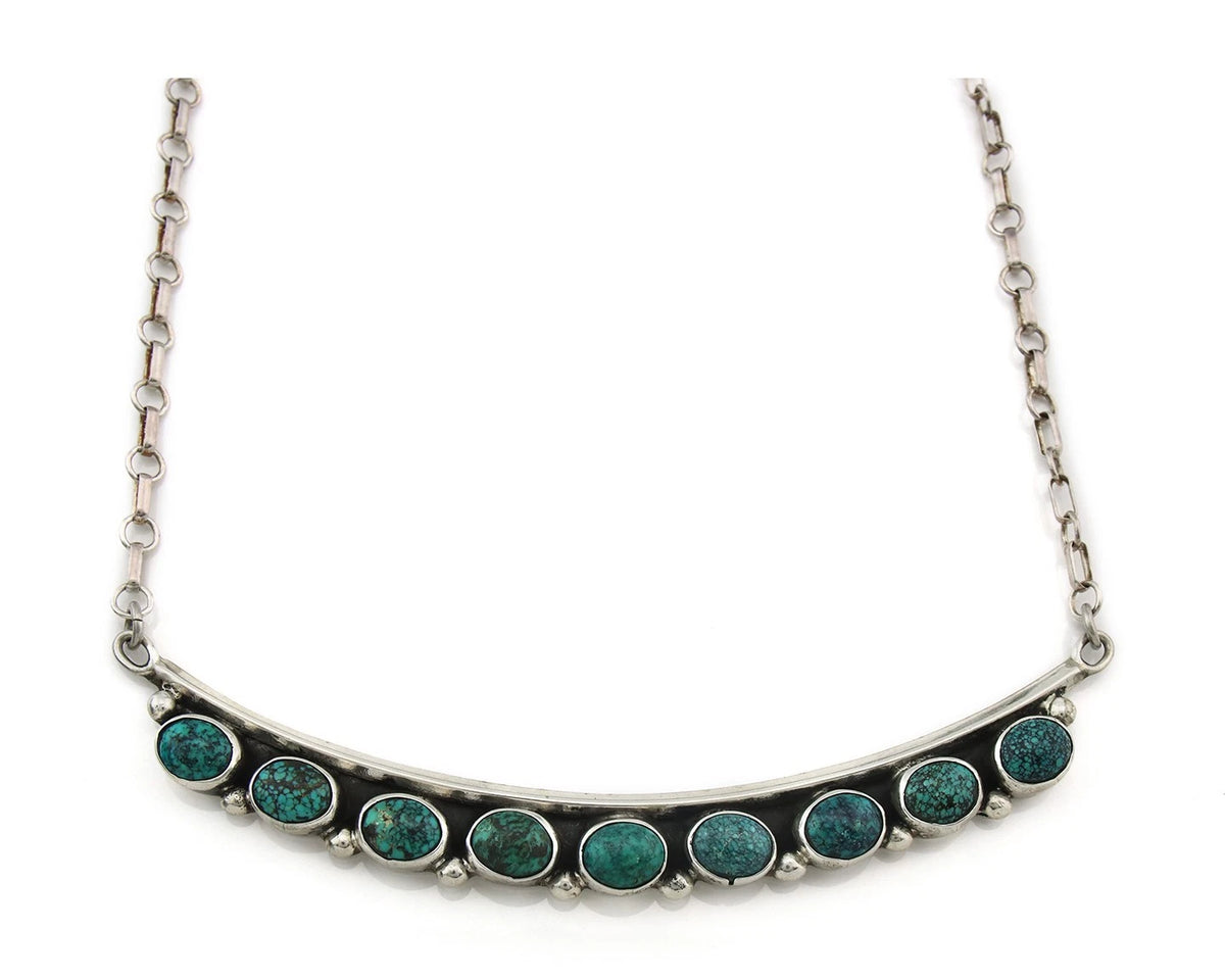 Navajo Necklace 925 Sterling Silver Natural Turquoise Vintage Signed C Montoya