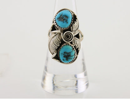 Navajo Ring .925 Silver Sleeping B Turquoise Artist Signed MP C.80's