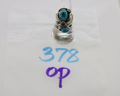 Navajo Ring .925 Silver Sleeping B Turquoise Artist Signed MP C.80's