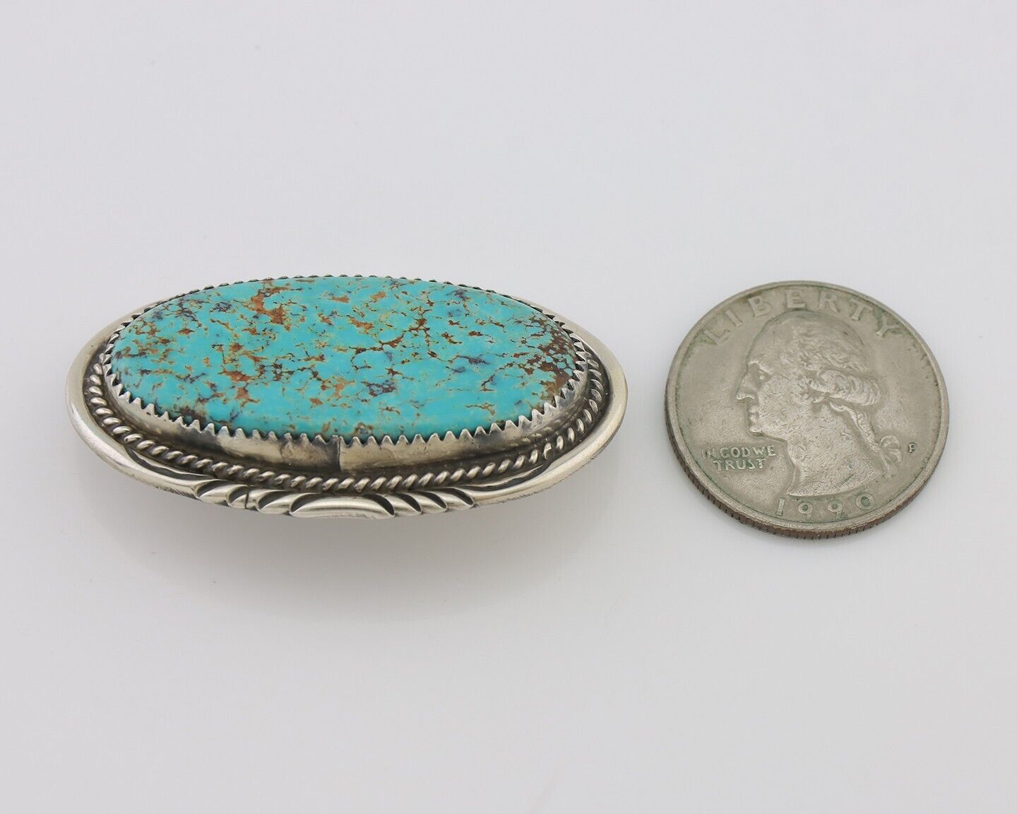 Navajo Pin Pendant 925 Silver Natural Spiderweb Turquoise Signed S C.80's