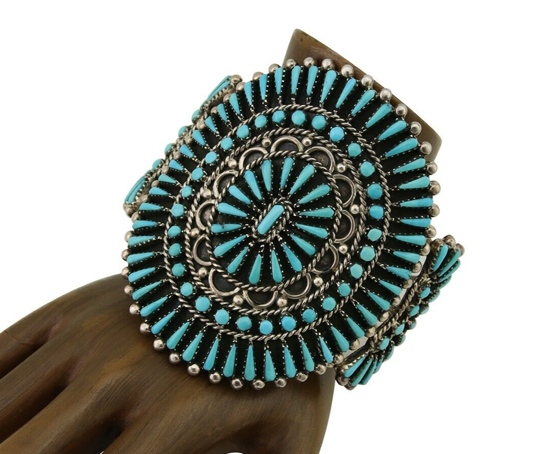 Men Navajo Bracelet 925 Silver Natural Blue Turquoise Signed Benson Yazzie C80s