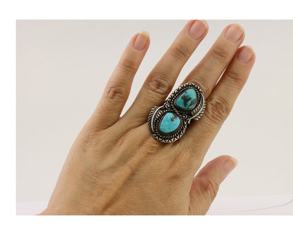 Navajo Handmade Ring 925 Silver Natural Tuquoise Native American Artist C.80's