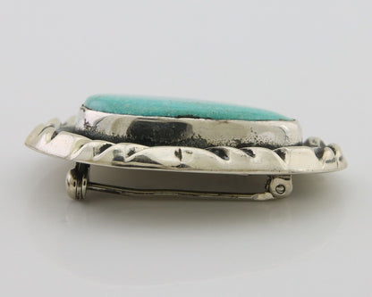 Navajo Pin 925 Silver Natural Mined Turquoise Artist Signed C Montoya C.80's