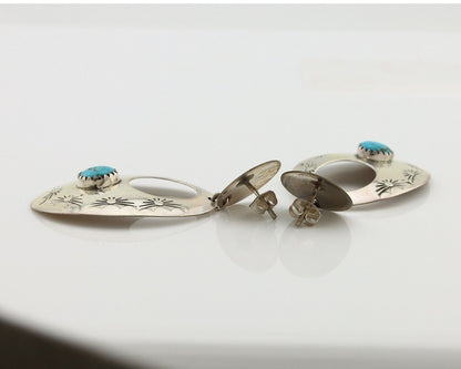 Navajo Dangle Handmade Earrings 925 Silver Blue Turquoise Native Artist C.80's