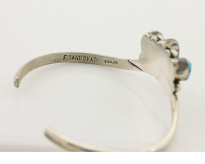 Navajo Bracelet 925 Silver Morenci Turquoise Artist Signed Frank Sandoval C.80's