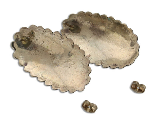 Navajo Hand Stamped Earrings 925 Silver Turquoise Native Artist C.80s