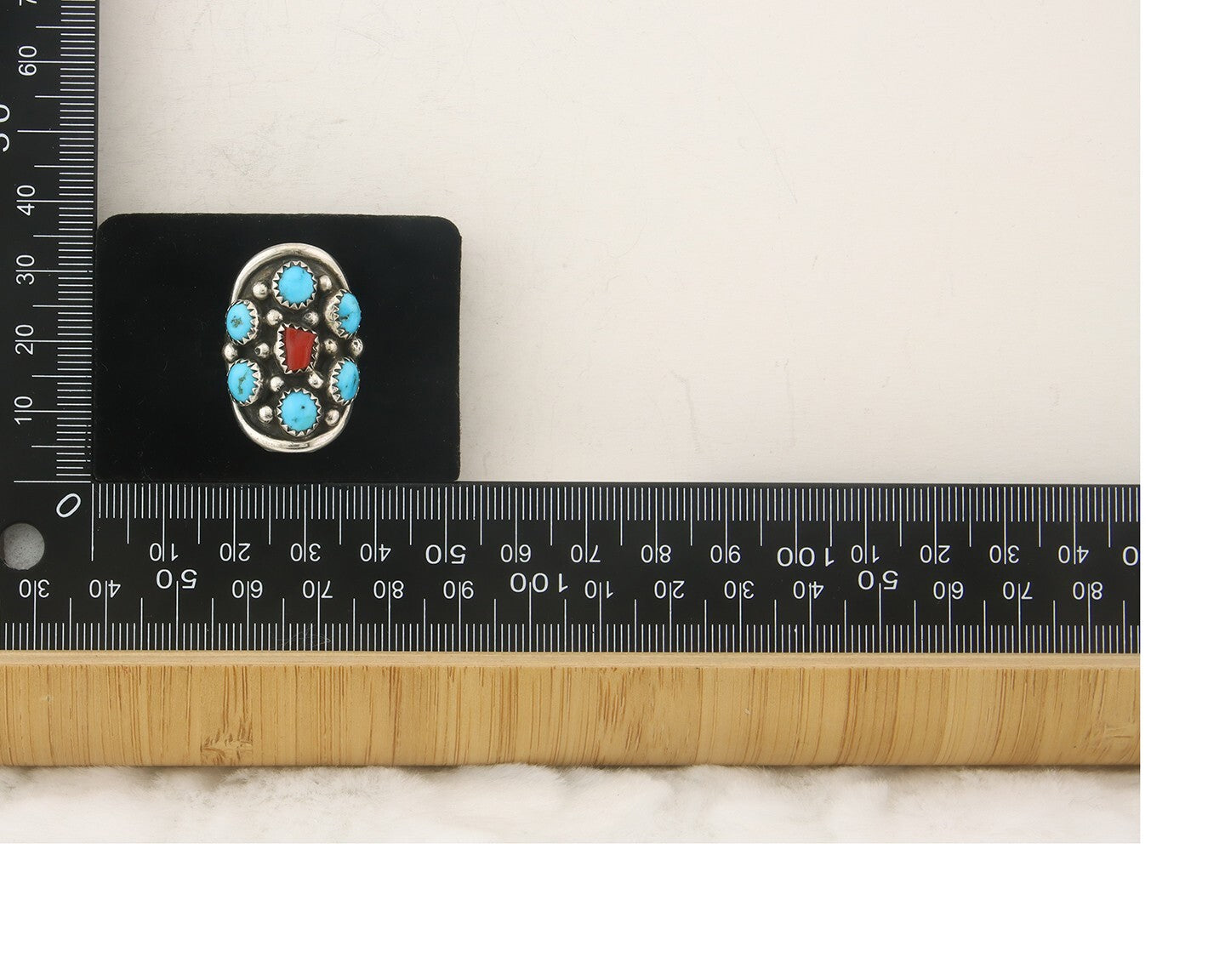 Navajo Ring 925 Sterling Natural Coral & Turquoise Signed EH C.80's Size 6.25