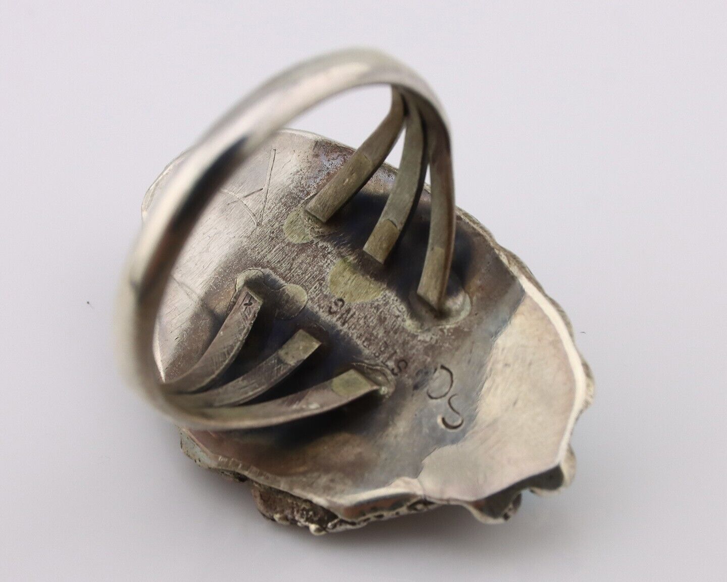 Navajo Ring 925 Silver Sleeping Beauty Turquoise Signed SC C.80's