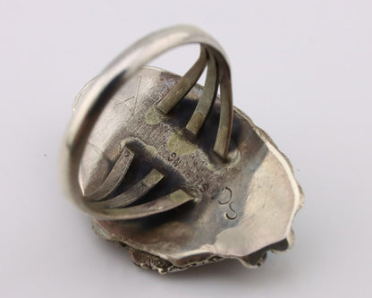 Navajo Ring 925 Silver Sleeping Beauty Turquoise Signed SC C.80's