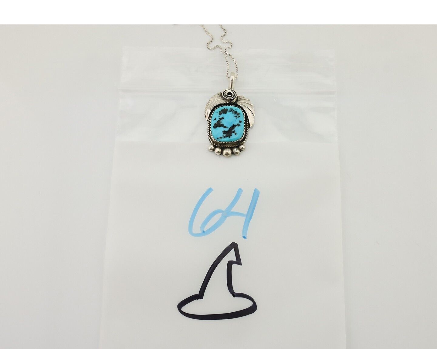 Navajo Necklace 925 Silver Sleeping Beauty Turquoise Signed Justin Morris C.90's