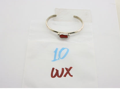 Navajo Bracelet .925 Silver Mediterranean Red Coral Cuff Native Artist C.80's