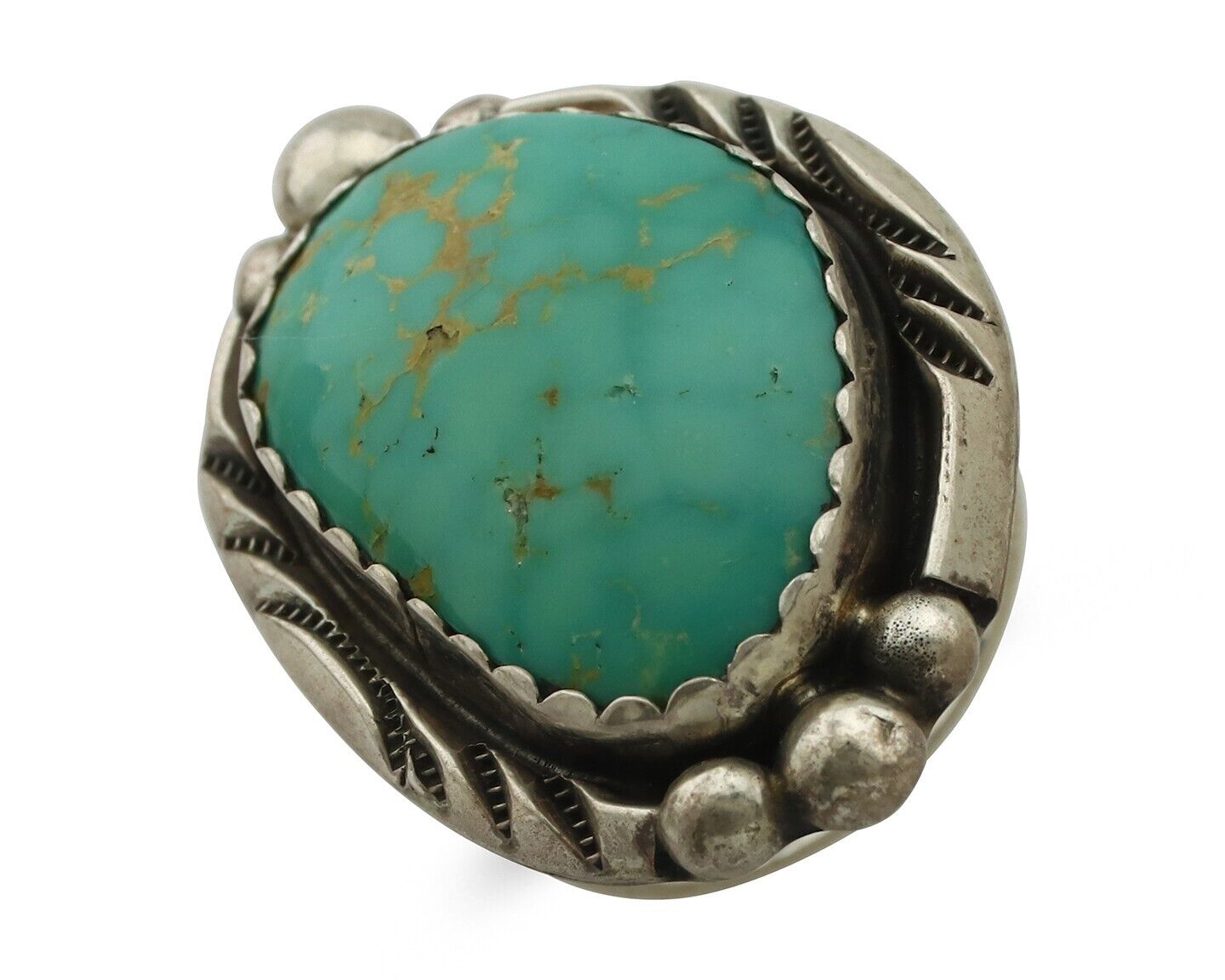 Navajo Ring 925 Silver Natural Spiderweb Turquoise Native American Artist C.80's