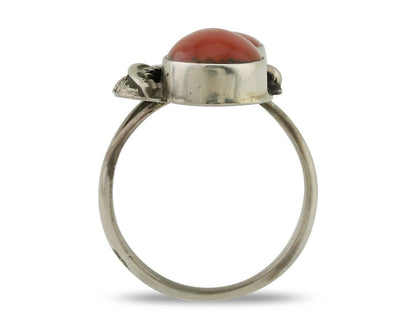 Navajo Ring 925 Silver Natural Mediterranean Coral Artist Signed A C.80's