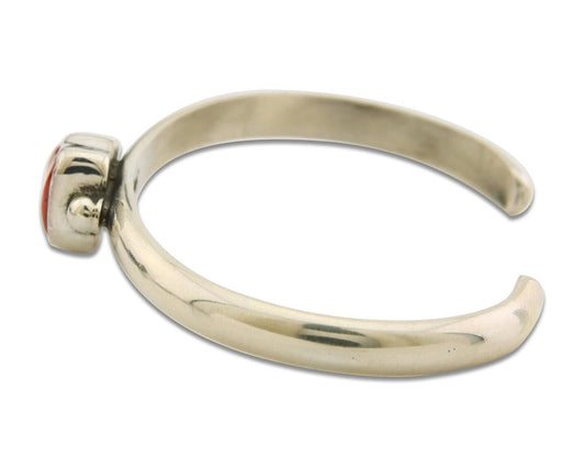 Navajo Bracelet .925 Silver Mediterranean Red Coral Cuff Native Artist C.80's