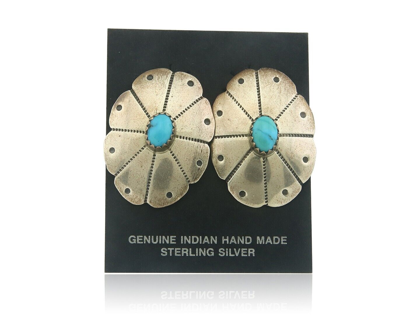 Navajo Earrings 925 Silver Natural Turquoise Artist Signed K. F. C.80's
