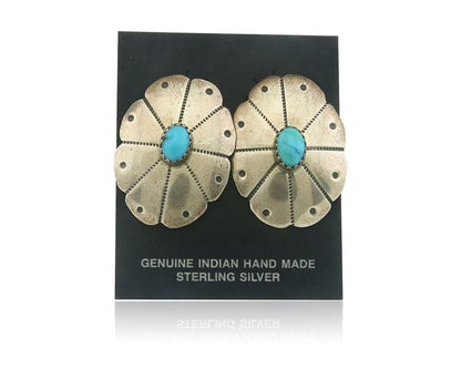 Navajo Earrings 925 Silver Natural Turquoise Artist Signed K. F. C.80's