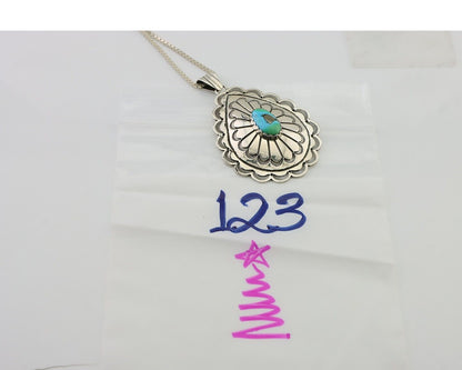 Navajo Necklace Pendant 925 Silver Morenci Turquoise Signed P C.80's