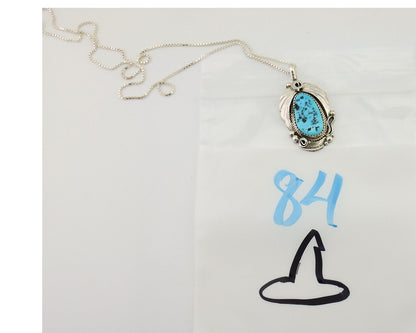 Navajo Necklace 925 Silver Sleeping Beauty Turquoise Signed Justin Morris C.90's