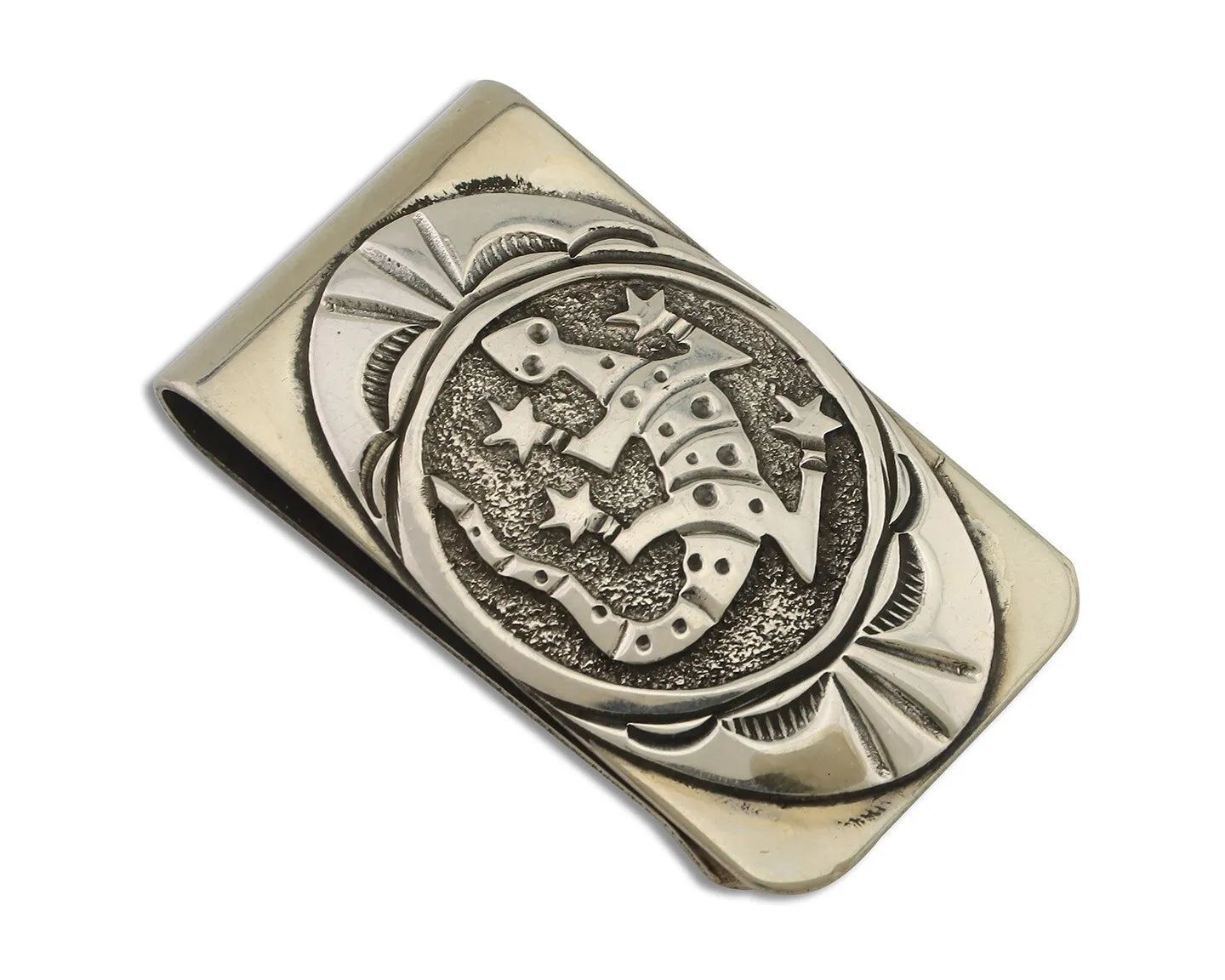 Navajo Lizard Money Clip .925 Silver & .999 Nickle Signed Gibson Gene C.80's