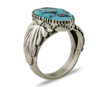 Navajo Ring 925 Silver Blue Sleeping Beauty Turquoise Artist Signed DK C.80's