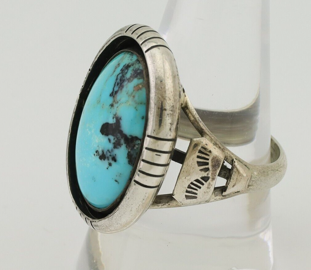 Navajo Ring 925 Silver Arizona Turquoise Signed M Montoya C.80's