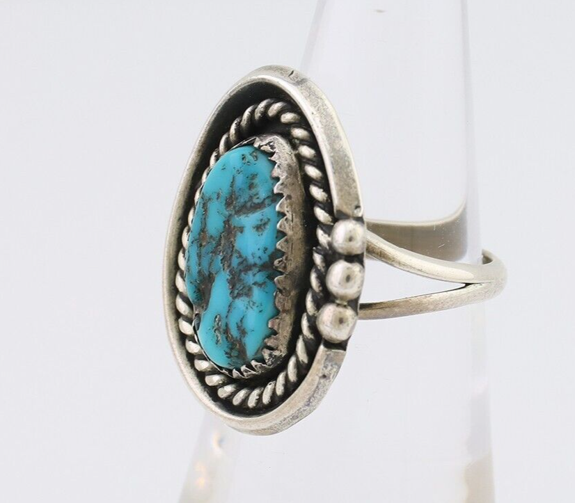 Navajo Ring 925 Silver Blue Nugget Turquoise Native American Artist C.80's