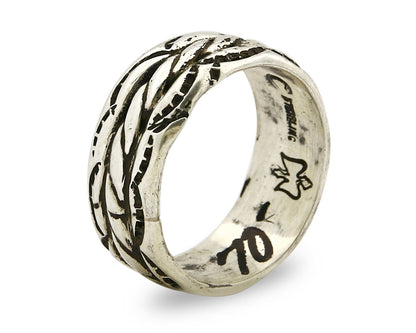 Navajo Ring .925 Silver Handmade Hand Stamped 3 Row Rope Band C.1980s Size 9.75