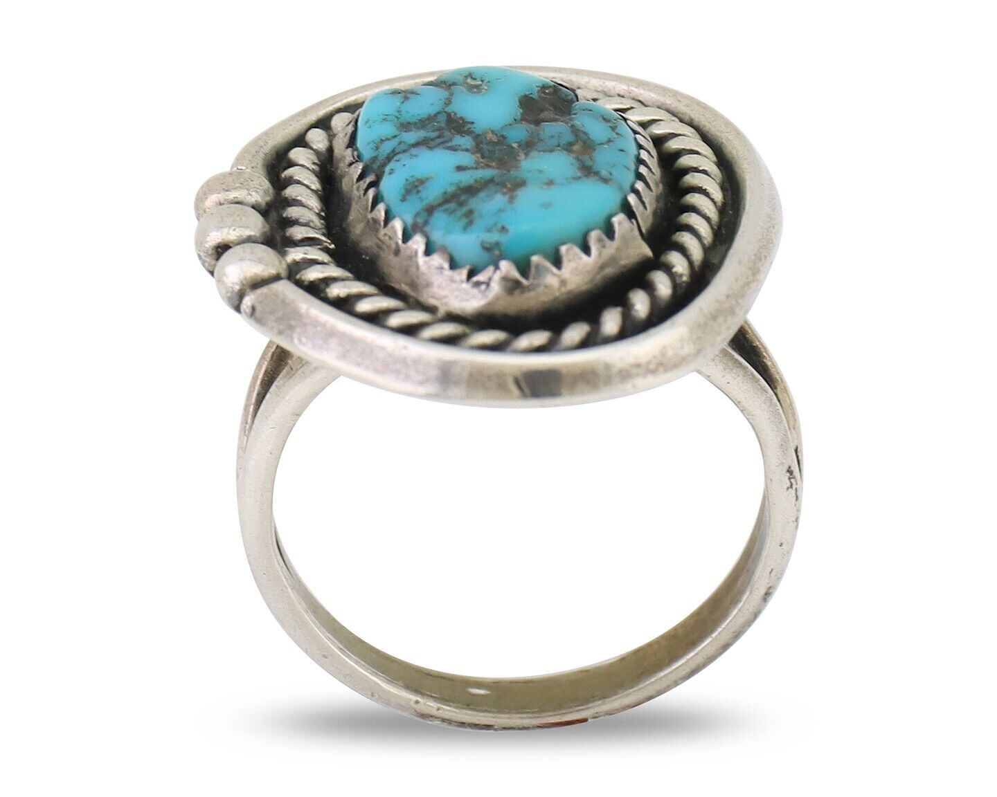 Navajo Ring 925 Silver Blue Nugget Turquoise Native American Artist C.80's