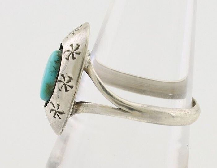 Navajo Ring 925 Silver Blue Kingman Turquoise Native American Artist C.80's