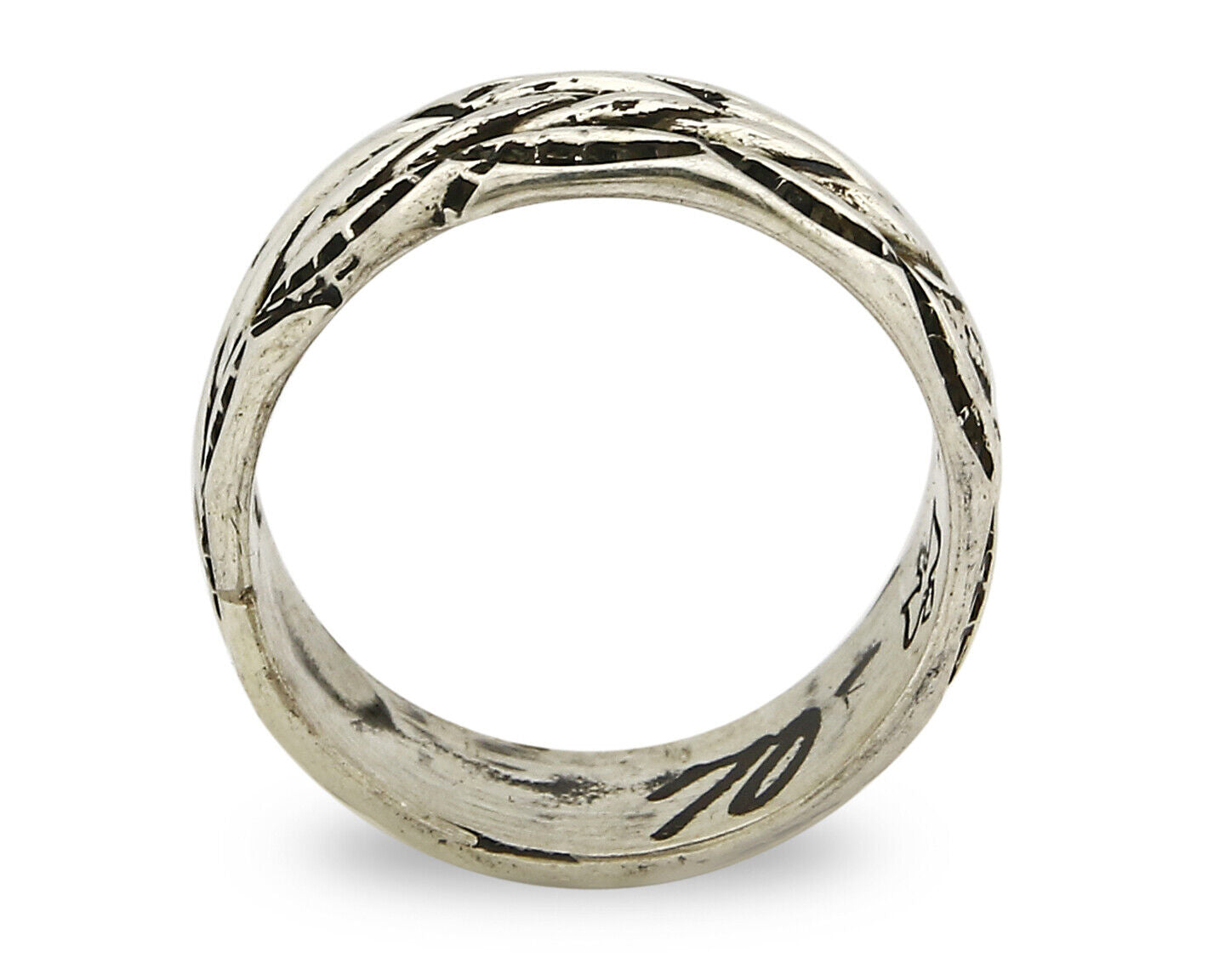 Navajo Ring .925 Silver Handmade Hand Stamped 3 Row Rope Band C.1980s Size 9.75